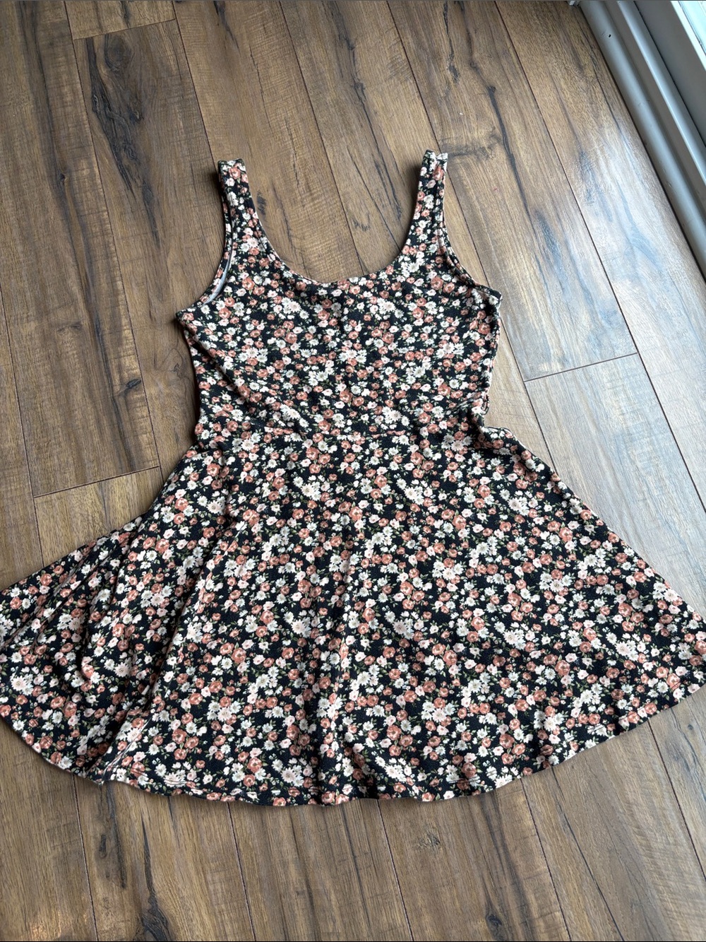 Forever 21 Black Floral Tank Dress with Pink and Cream Flowers